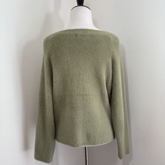 Rachael Zoe Sweater Small Teddy Bear Fluffy Fuzzy V-Neck Soft Green Cozy Warm - Picture 3 of 10